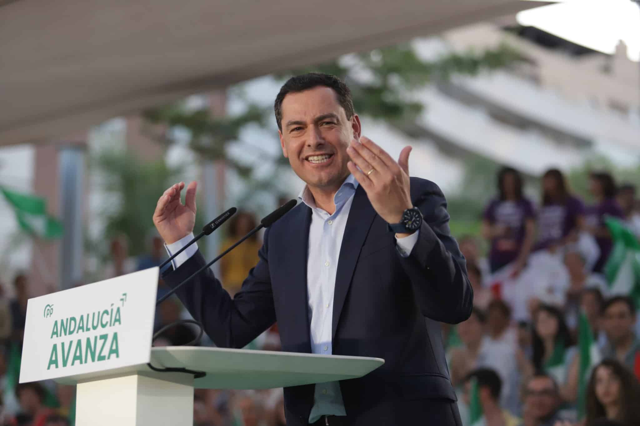 El presidente del PP-A y candidato a la Presidencia de la Junta, Juanma Moreno, en el inicio de la campaña a los comicios al Parlamento andaluz.