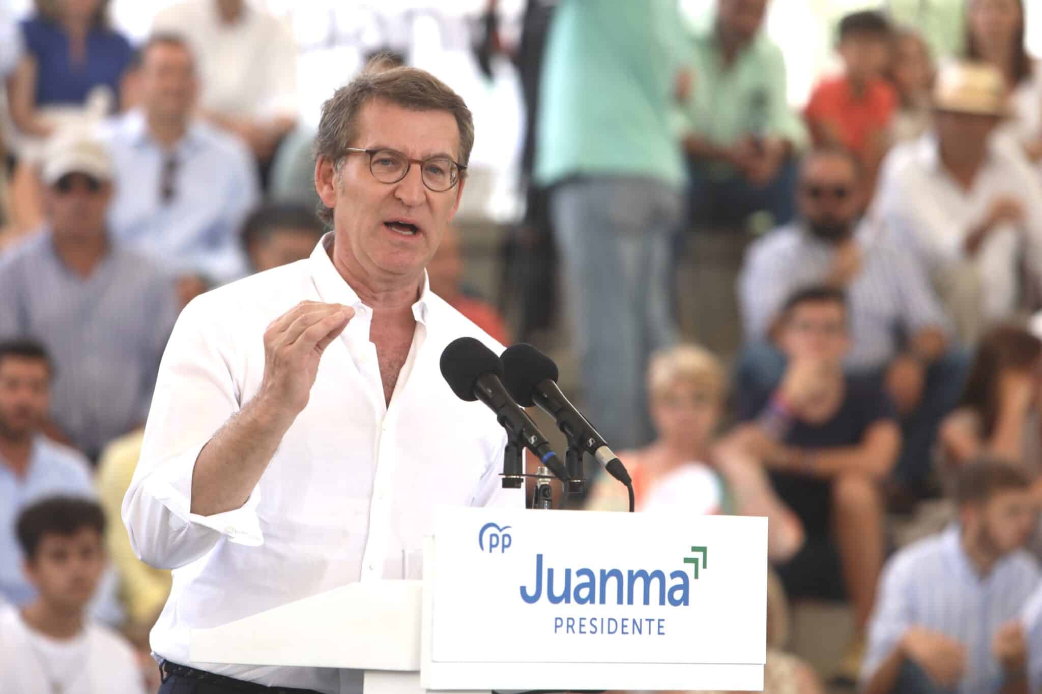 El presidente del Partido Popular, Alberto Núñez Feijóo ,en un acto para los comicios autonómicos del próximo día 19 a 12 de junio del 2022 en Jerez