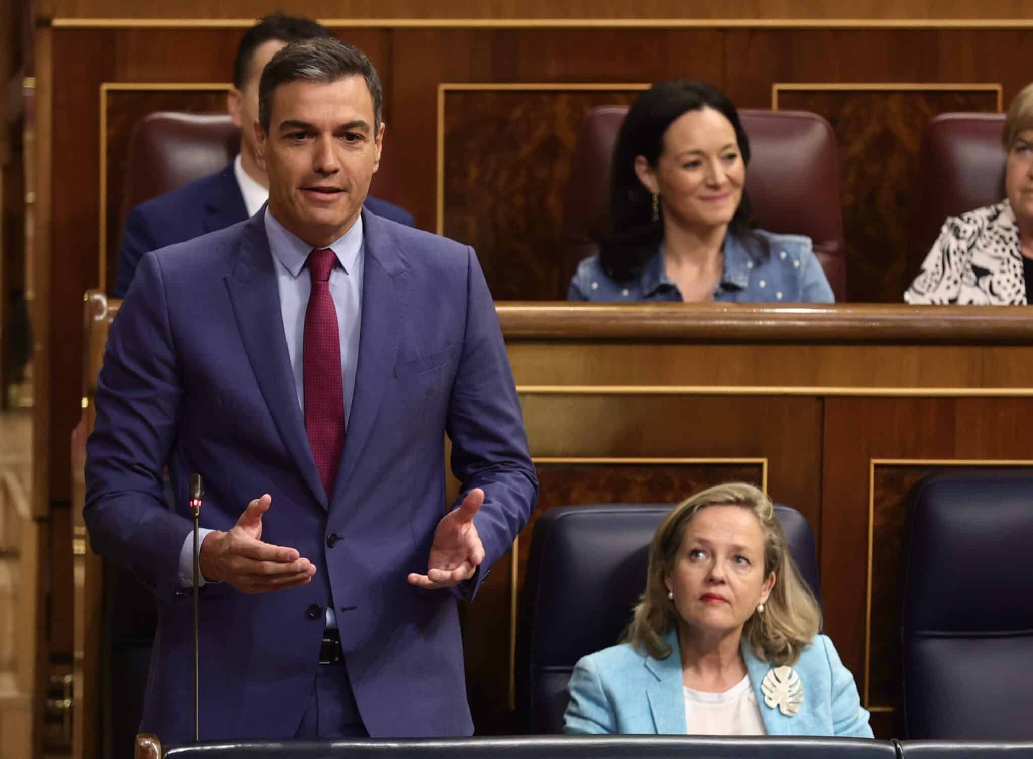 El presidente del Gobierno, Pedro Sánchez, interviene en una sesión de control, en el Congreso de los Diputados.