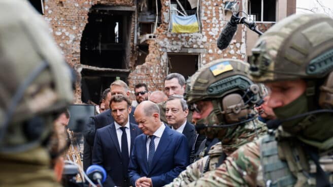 Los líderes de Francia, Alemania e Italia visitan Kiev Macron, Scholz y Draghi, durante su visita a Irpin