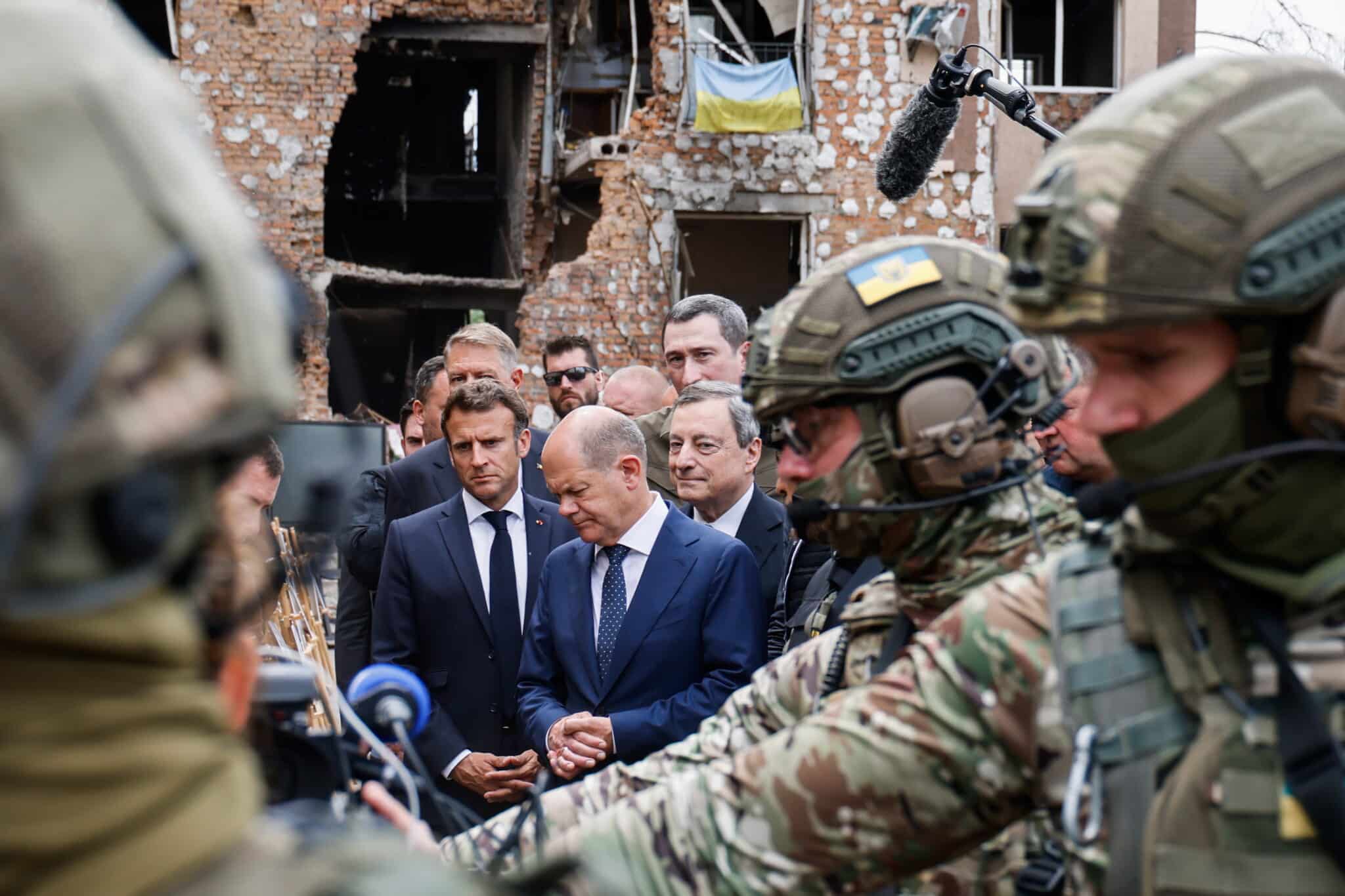 Macron, Scholz y Draghi, durante su visita a Irpin