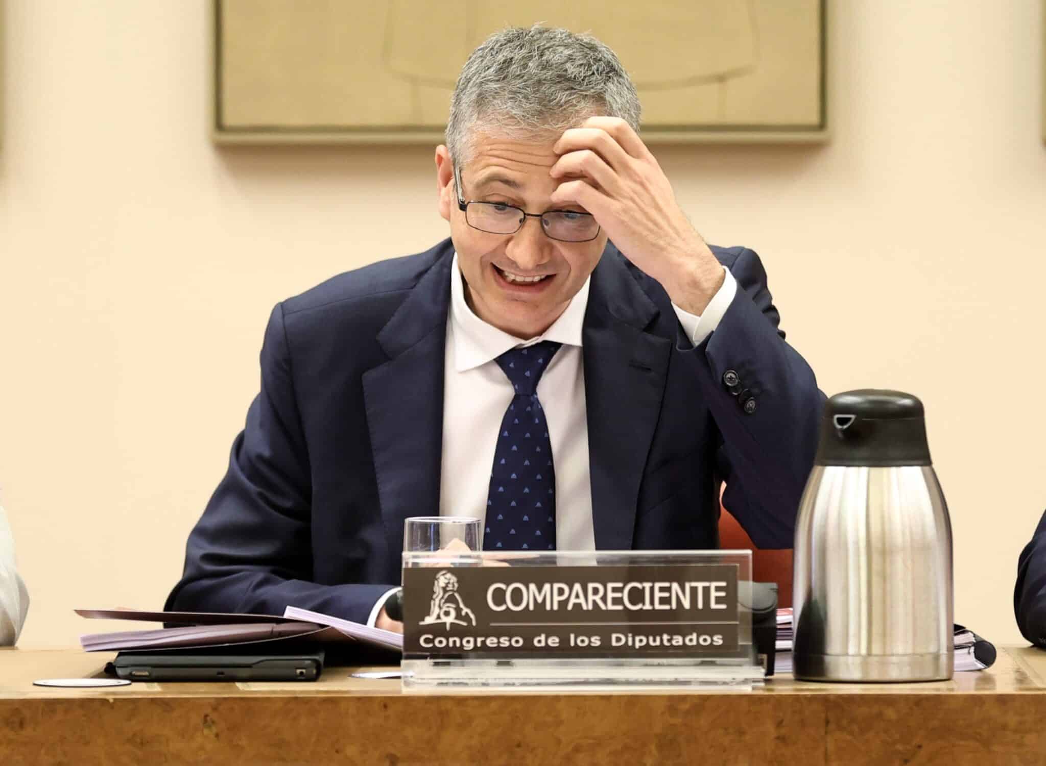El gobernador del Banco de España, Pablo Hernández de Cos, comparece en una comisión de Asuntos Económicos y Transformación Digital.