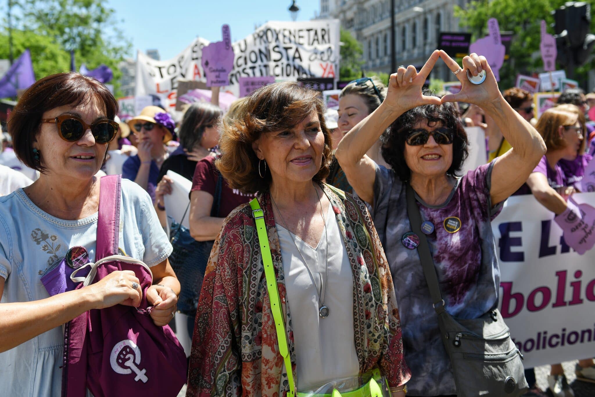 La exvicepresidenta del Gobierno, Carmen Calvo, durante una manifestación para reclamar la abolición de la prostitución