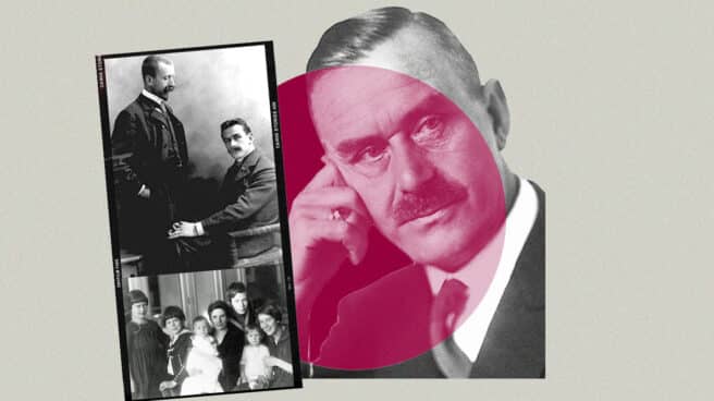 Thomas Mann Imagen de Thomas Mann con una foto imagen de su familia