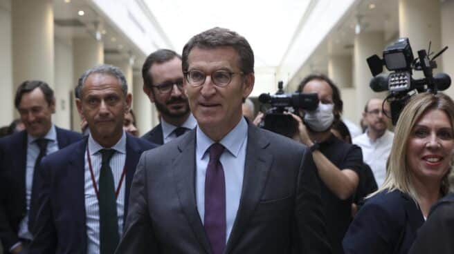 El presidente del PP, Alberto Núñez Feijóo, en los pasillos del Senado durante una sesión plenaria. El presidente del PP, Alberto Núñez Feijóo, en los pasillos del Senado durante una sesión plenaria.