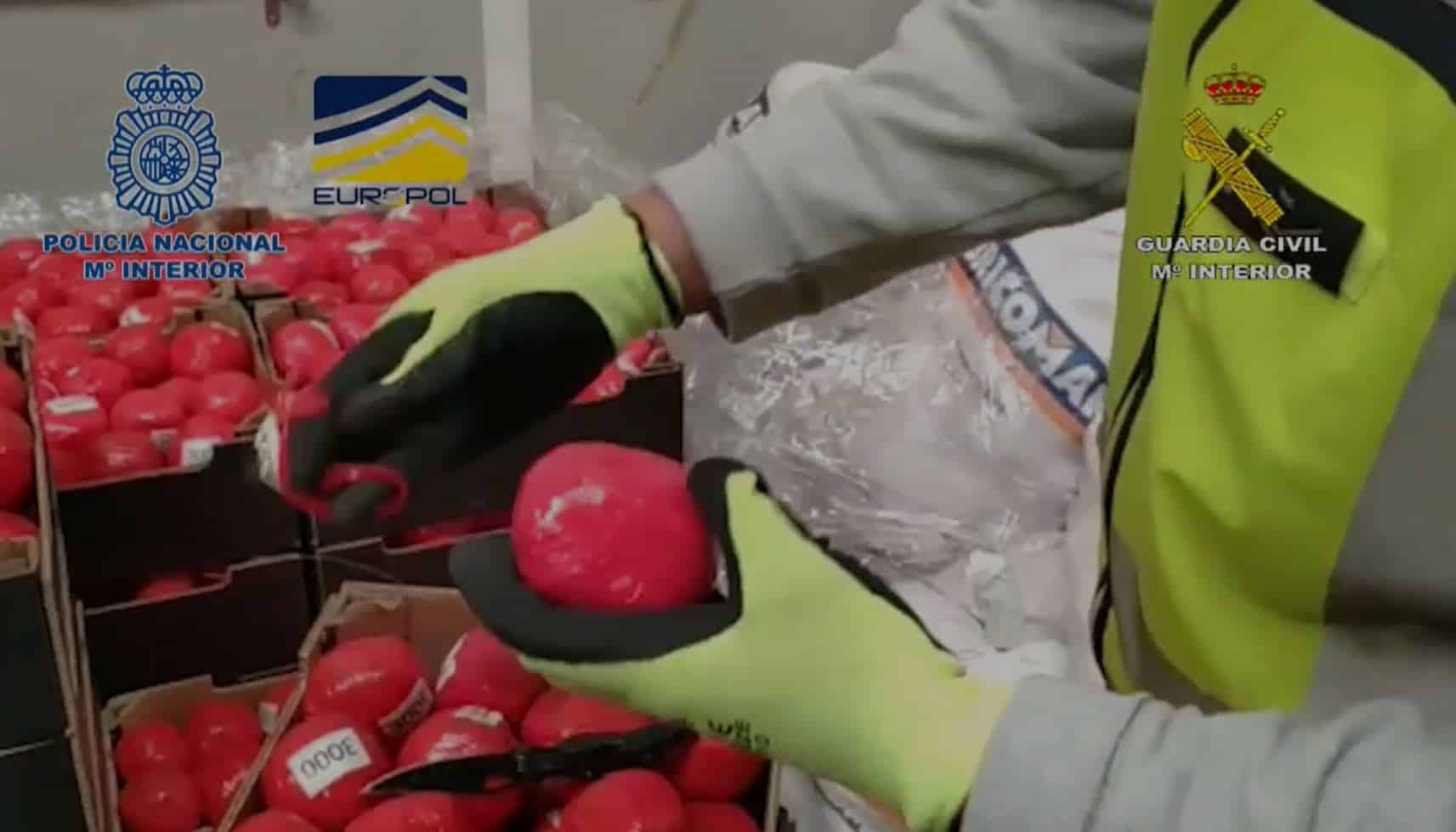 Un agente manipula los falsos tomates rellenes de hachís