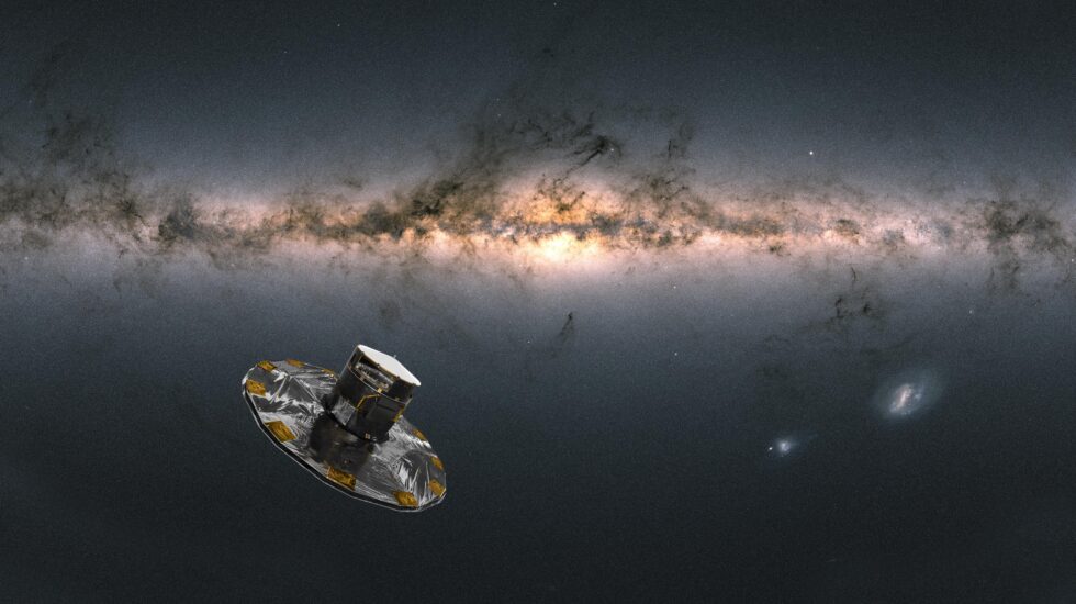 Composición artística de GAIA estudiando la galaxia.