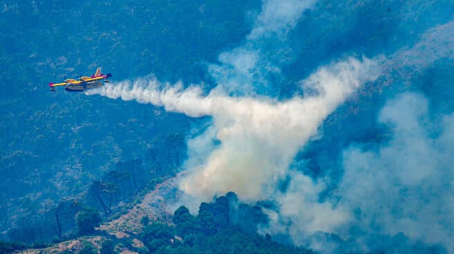 Hidroaviones combatiendo el incendio forestal del Pujerra