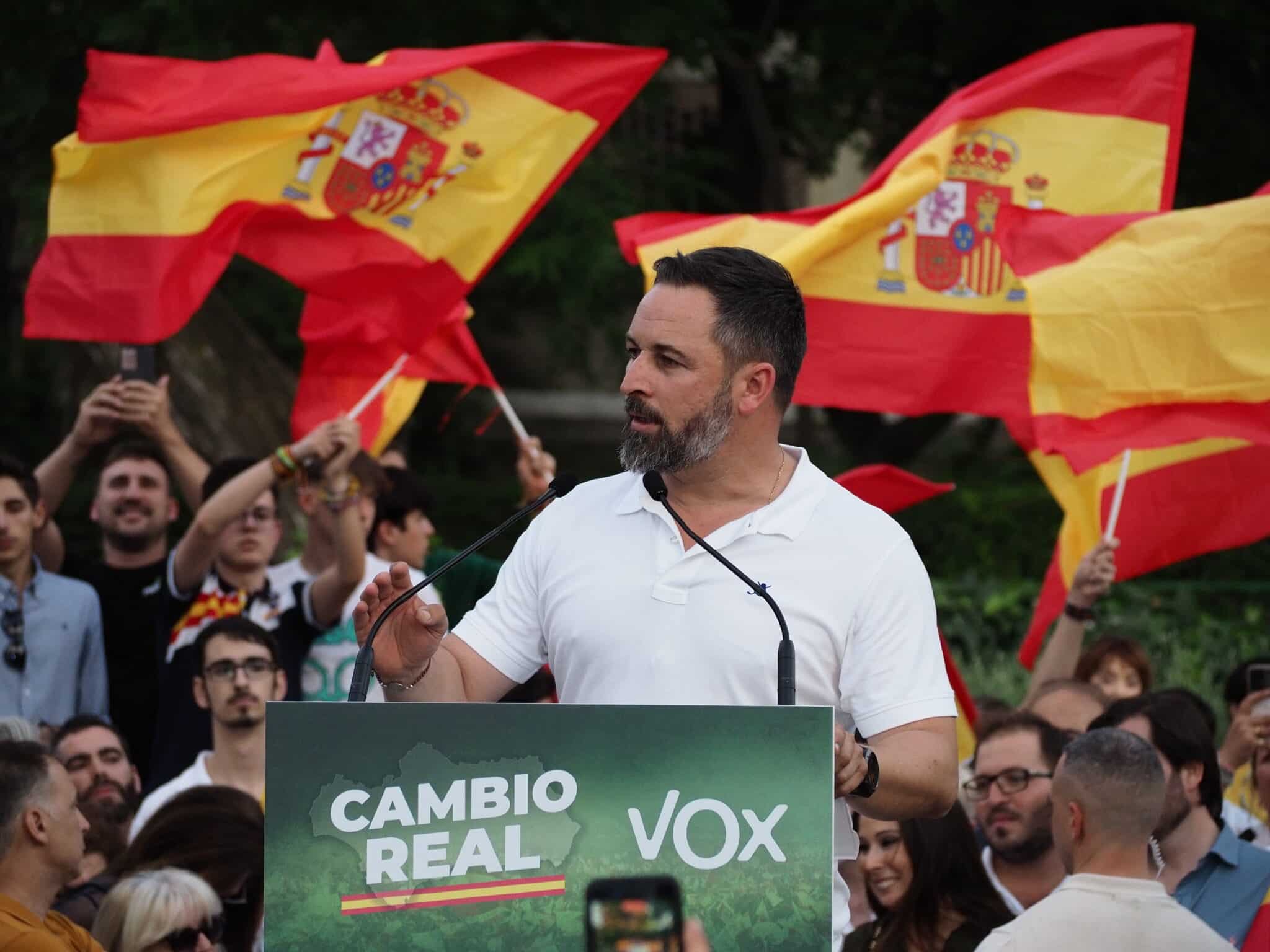 El presidente de Vox, Santiago Abascal, durante un mitin en Jaén