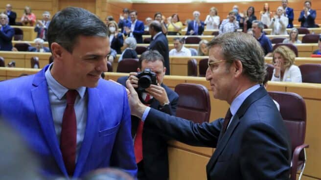 Pedro Sánchez y Alberto Núñez Feijóo, juntos en el Senado.