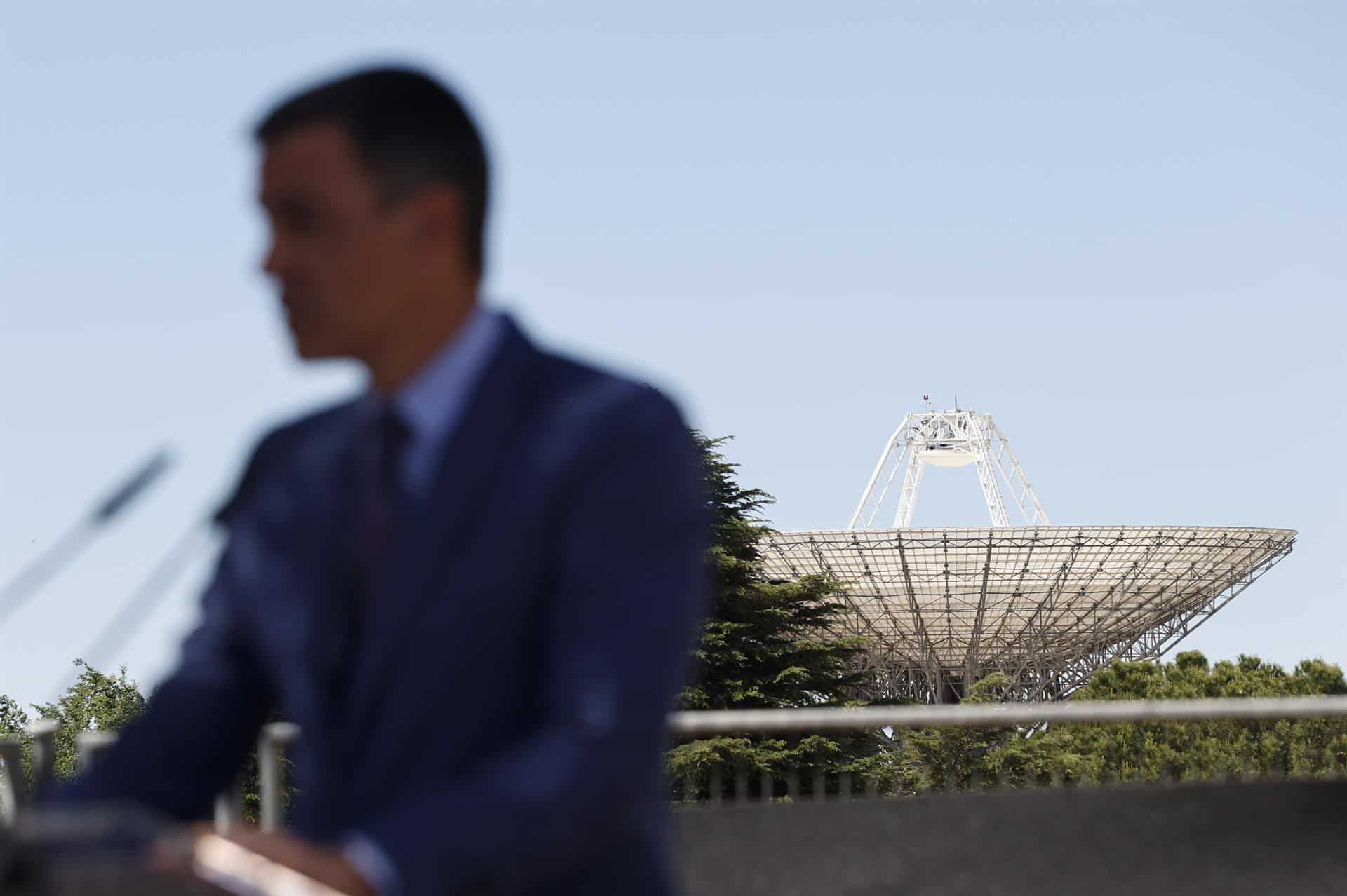 Pedro Sánchez, en Robledo de Chavela durante la presentación del PERTE aeroespacial.