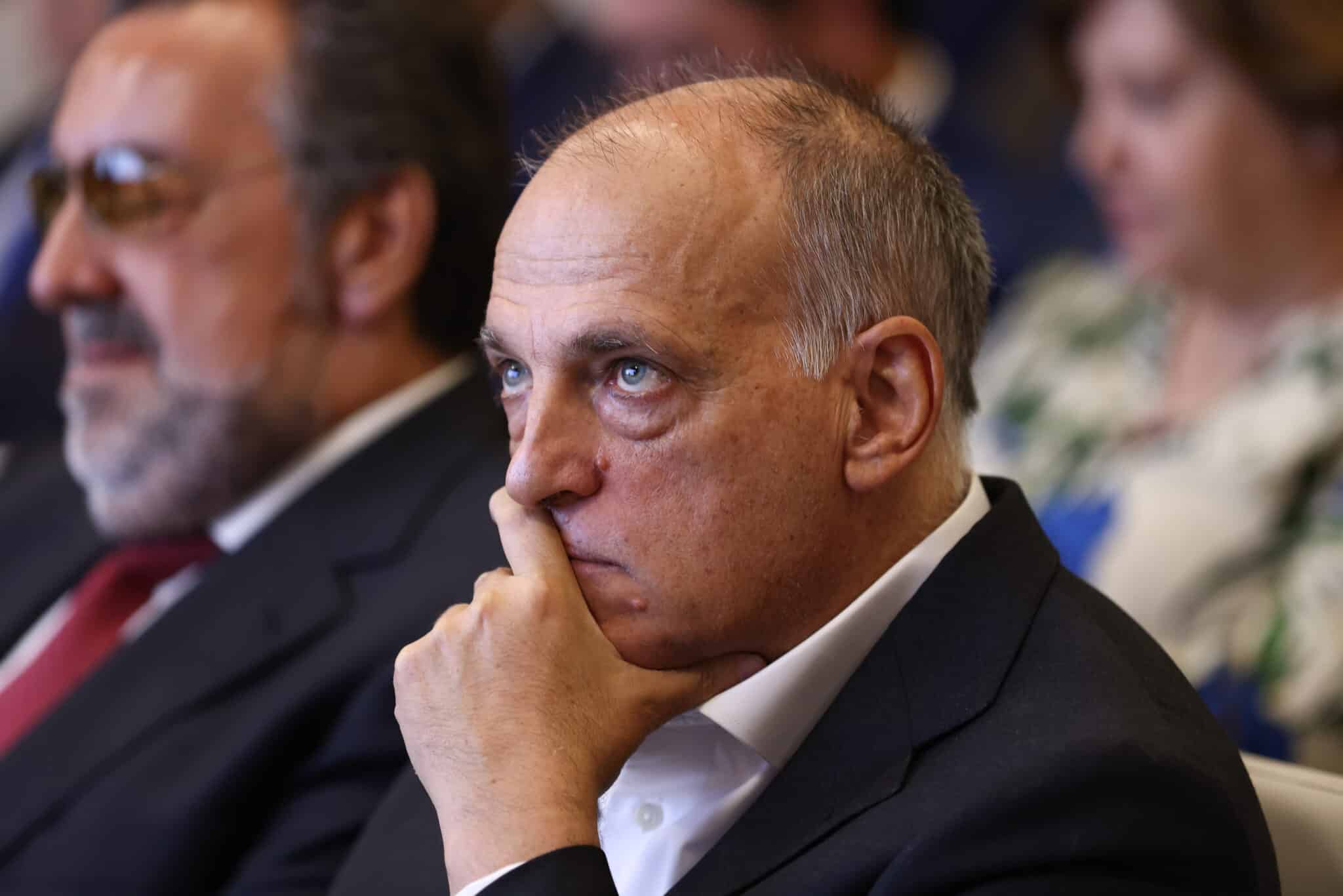 El presidente de LaLiga, Javier Tebas, en un desayuno deportivo de Europa Press, en el Auditorio Meeting Place, a 23 de junio de 2022, en Madrid (España).