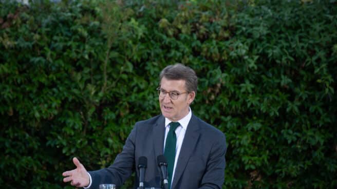 El presidente del PP, Alberto Núñez Feijóo, interviene durante la escuela de verano del PP de Cerdanyola del Vallès, este viernes.