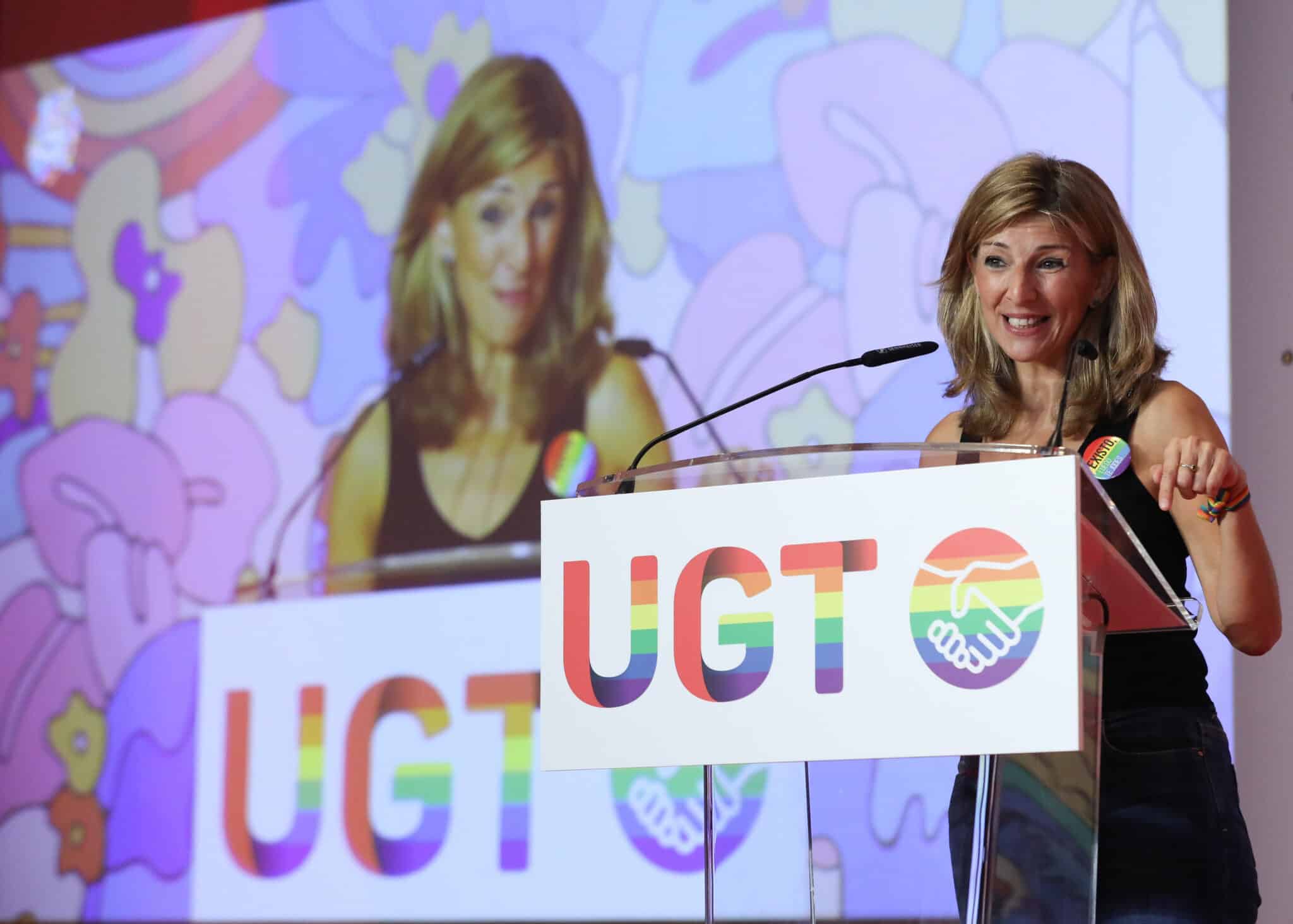 La vicepresidenta segunda y ministra de Trabajo y Economía Social, Yolanda Díaz, interviene en la inauguración del primer encuentro estatal LGTBI