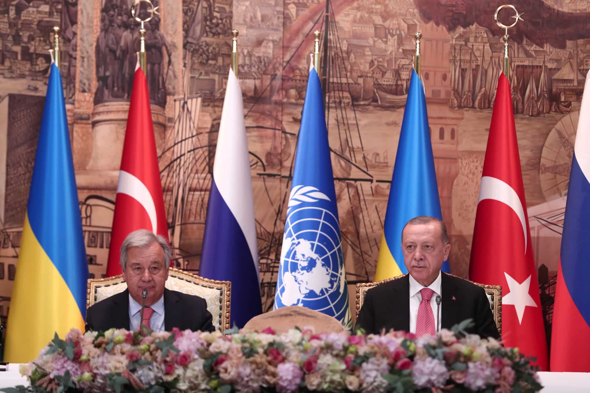 El secretario general de la ONU, Antonio Guterres, y el presidente turco, Recep Tayyip Erdogan
