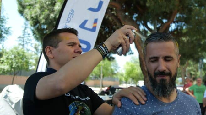 El secretario general de Jupol, Aarón Rivero (izquierda), en una reciente concentración.