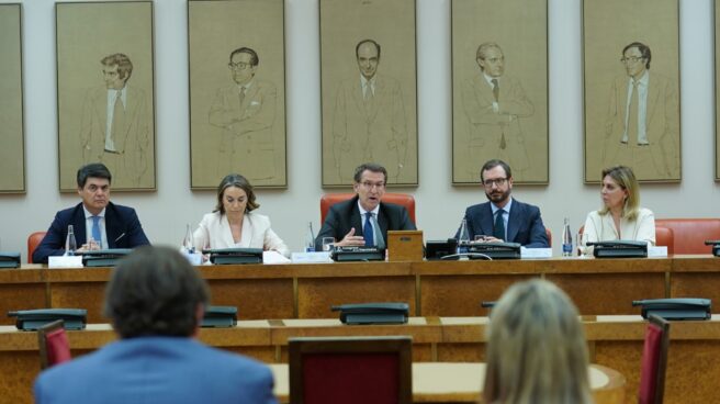 Alberto Núñez Feijóo preside la reunión con las direcciones parlamentarias del GPP de las dos cámaras nacionales en el Congreso de los Diputados