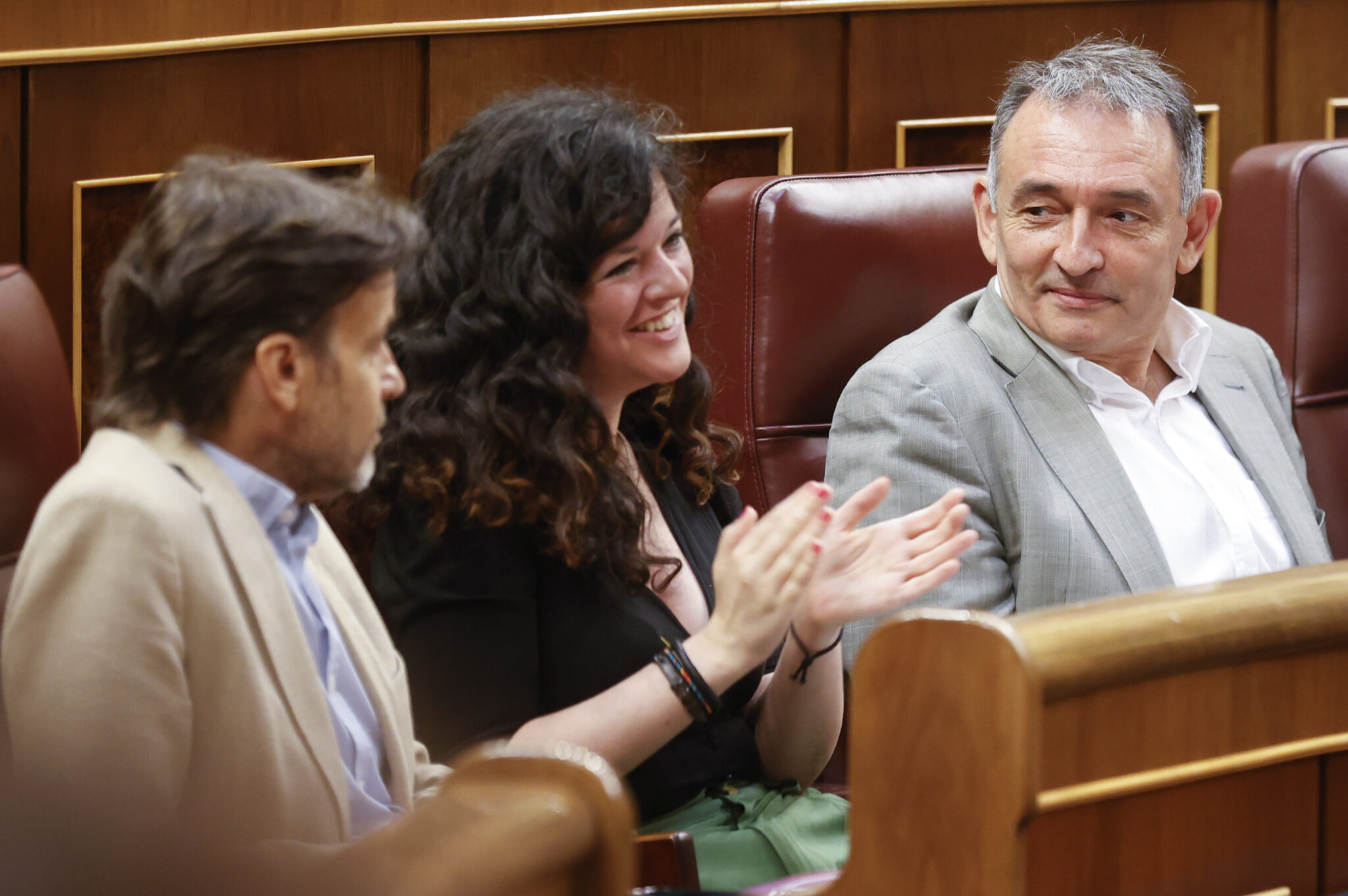 El diputado de Unidas Podemos, Enrique Santiago (d) durante el pleno del Congreso de los Diputados este jueves en Madrid.