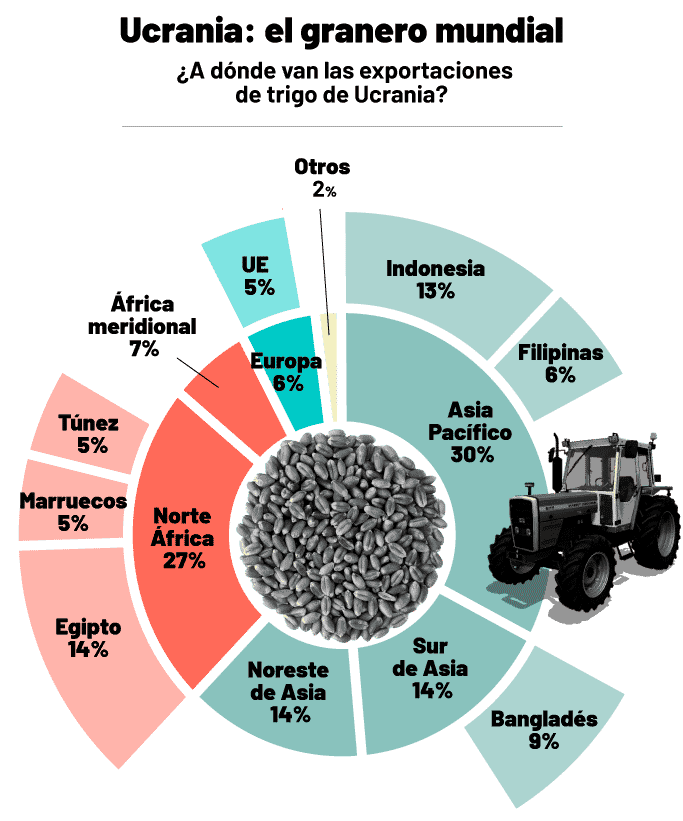 Gráfico exportaciones Ucrania de grano de trigo a todo el mundo