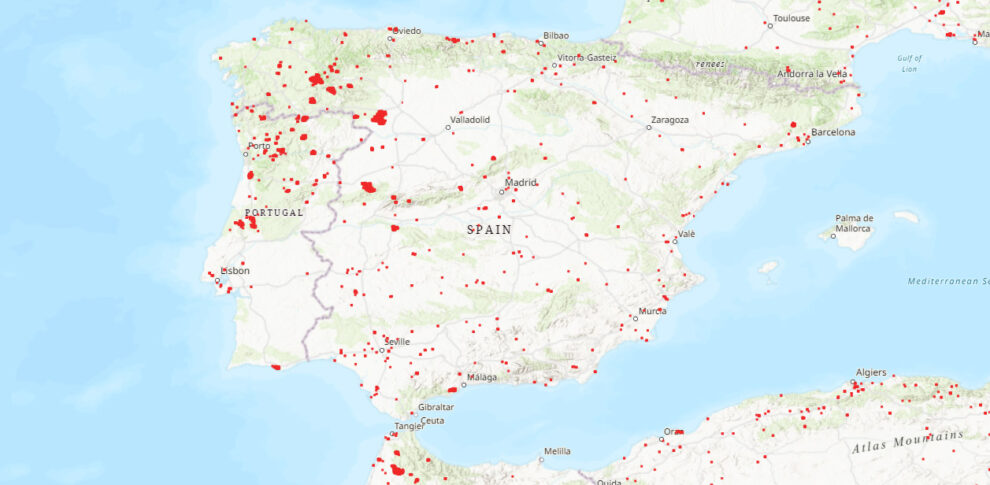 Imagen de la NASA con los Incendios en España entre el 10 y el 18 de julio de 2022, días oficiales de la ola de calor declarada por AEMET. 