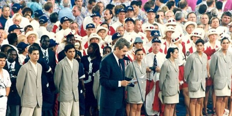 Pasqual Maragall, en el Estadio Olímpico de Barcelona.