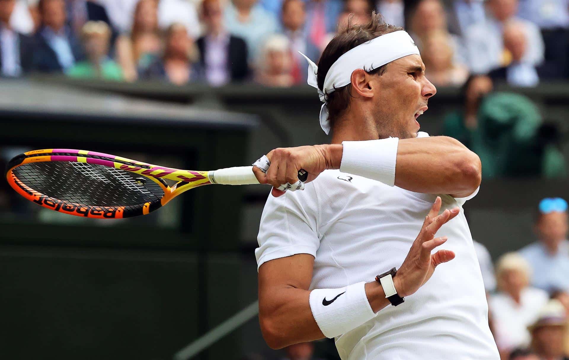 Nadal, durante su partido contra Taylor Fritz en los cuartos de final de Wimbledon.