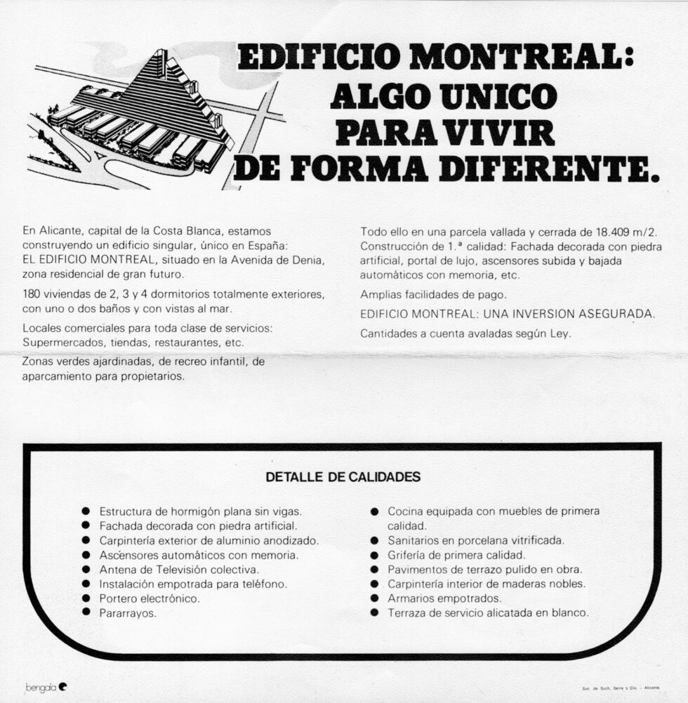 Promoción de venta del Edificio Montreal (Alicante, España) en la década de los años 60.