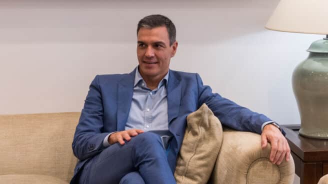 El presidente del Gobierno, Pedro Sánchez, durante el encuentro mantenido con la presidenta de Baleares