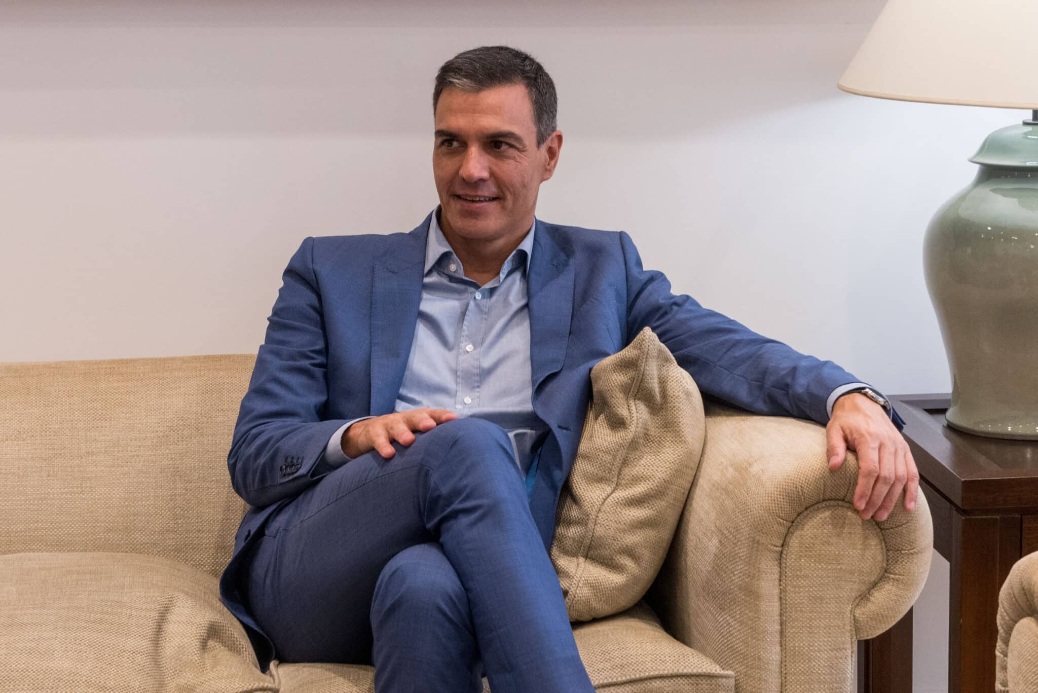 El presidente del Gobierno, Pedro Sánchez, durante el encuentro mantenido con la presidenta de Baleares