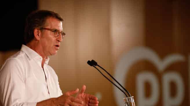 El presidente del Partido Popular (PP), Alberto Núñez Feijóo, interviene durante el XIV congreso del Partido Popular de Barcelona, a 23 de julio de 2022. El presidente del Partido Popular (PP), Alberto Núñez Feijóo, interviene durante el XIV congreso del Partido Popular de Barcelona, a 23 de julio de 2022.