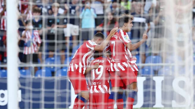 Los jugadores del Atlético de Madrid celebran un gol en la primera jornada de LaLiga en el Colisuem Alfonso Pérez