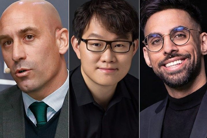 Luis Rubiales, presidente de la RFEF; Li Lin, fundador y CEO de Huobi; y Mani Thawani, impulsor de Mundo Crypto