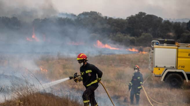 Bomberos luchan contra las llamas en Pumarejo de Tera (Zamora). Bomberos luchan contra las llamas en Pumarejo de Tera (Zamora).