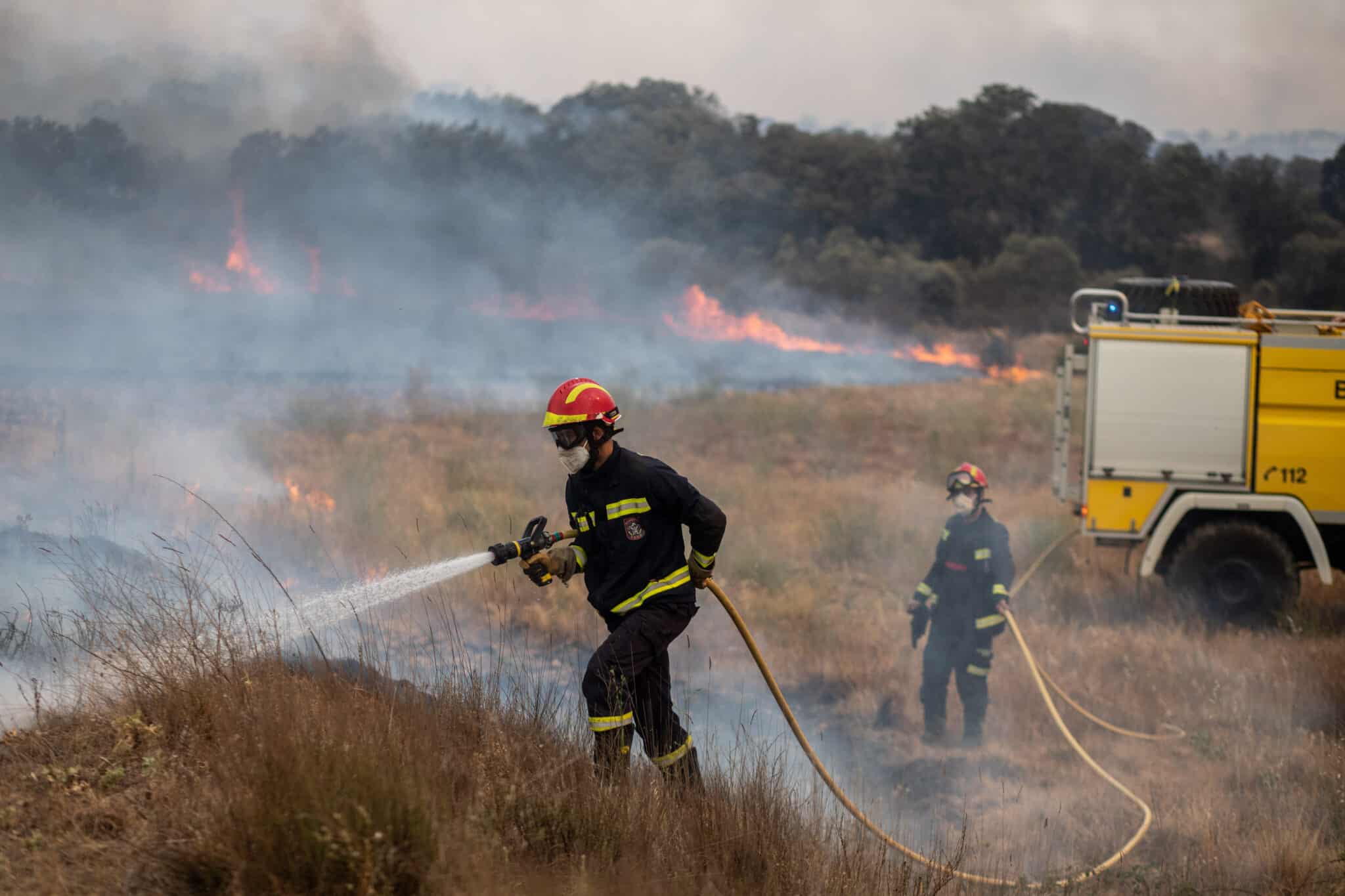 Bomberos luchan contra las llamas en Pumarejo de Tera (Zamora).