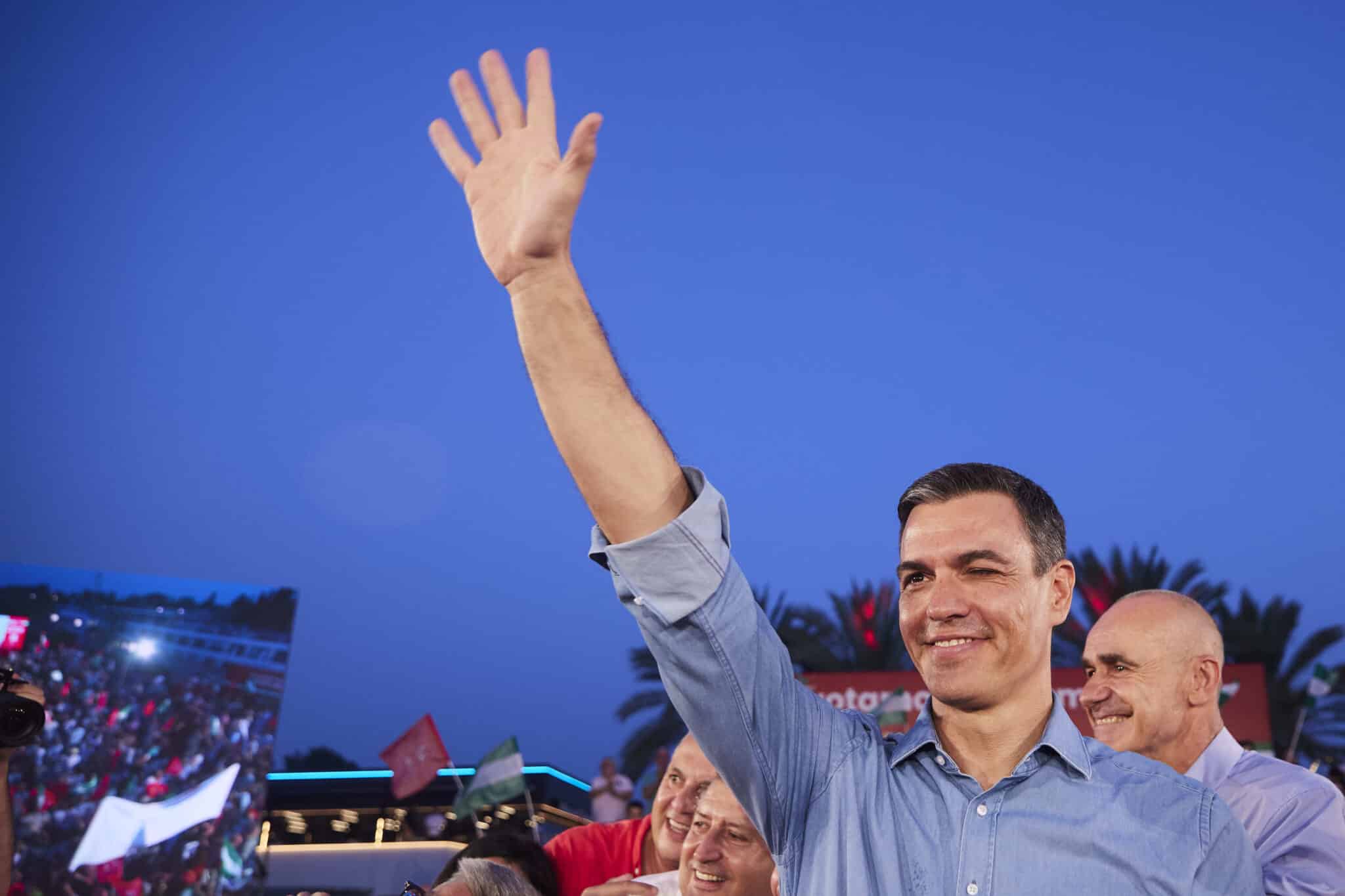 El presidente del Gobierno de España, Pedro Sánchez, durante el cierre de campaña del PSOE-A