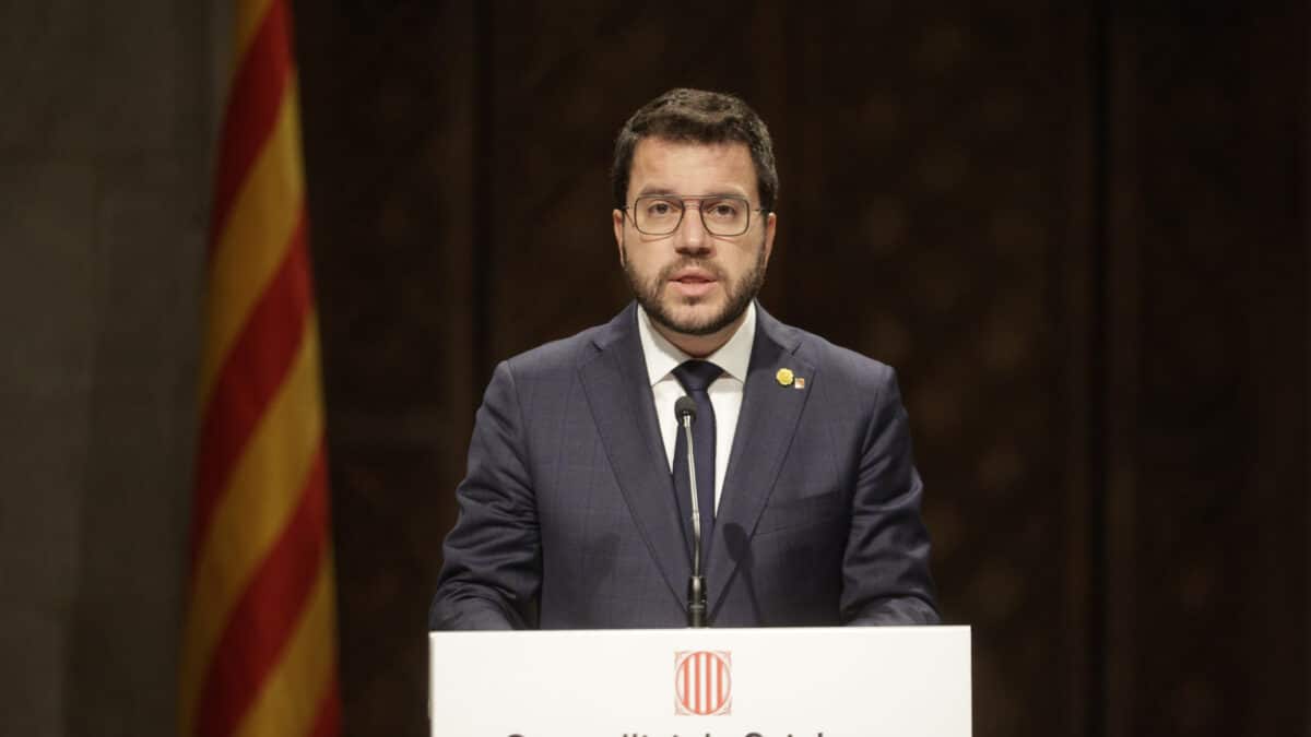 El president Pere Aragonés comparece ante los medios tras la reunión que mantuvo con el secretario general de JxCat