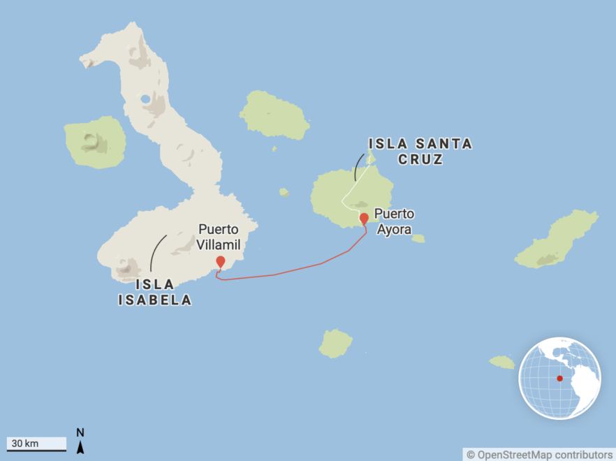 Esta es la travesía desde Isla Santa Cruz a Isla Isabela en la que se hundió la lancha.