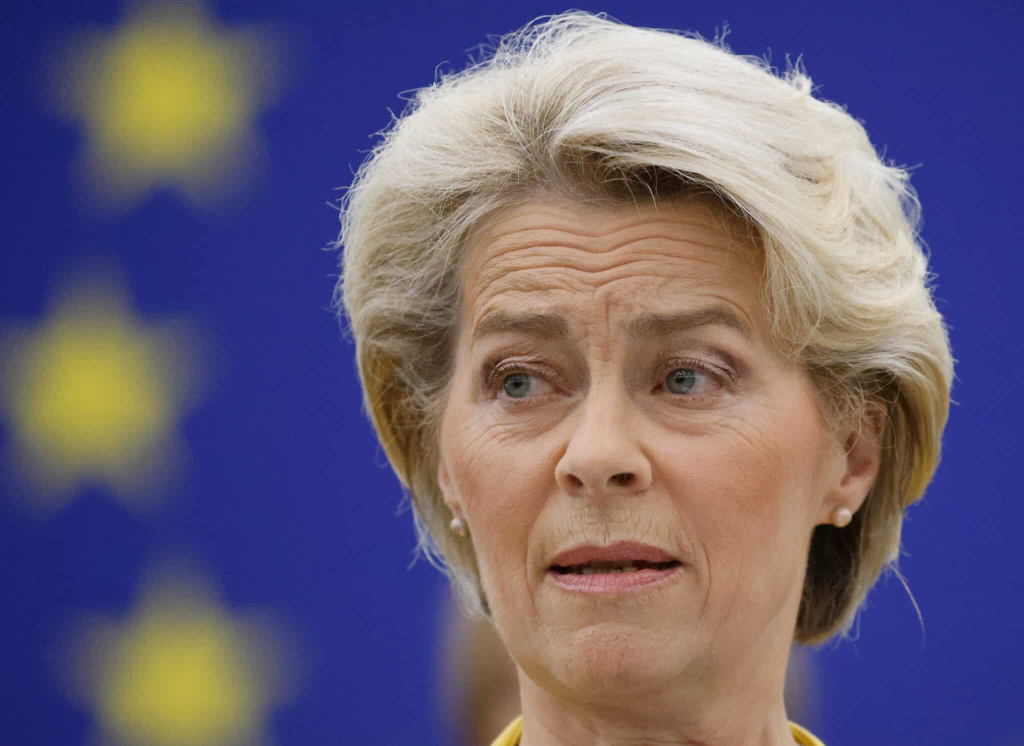 La presidenta de la Comisión Europea, Ursula von der Leyen, en el debate sobre el estado de la nación en Estrasburgo.