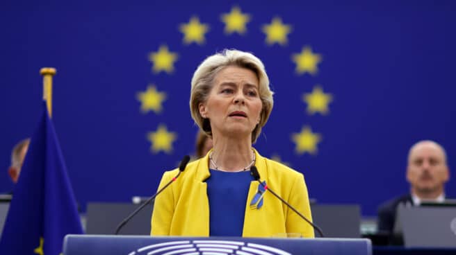 European Parliament plenary session in France La presidenta de la Comisión Europea, Ursula Von der Leyen, habla en el debate sobre el estado de la Unión que tiene lugar en el Parlamento Europeo en Estrasburgo, Francia.