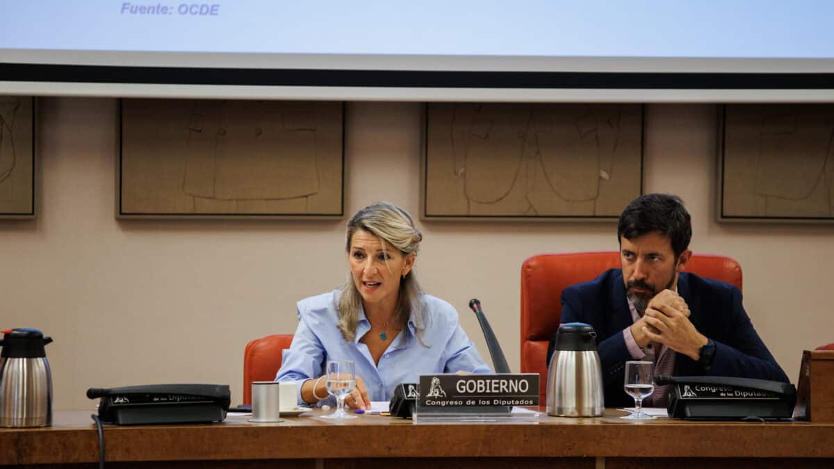 La vicepresidenta segunda y ministra de Trabajo y Economía Social, Yolanda Díaz, durante la Comisión de Trabajo en el Congreso de los Diputados.