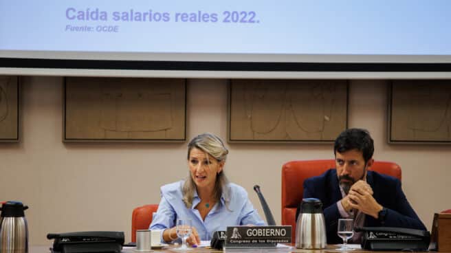 La vicepresidenta segunda y ministra de Trabajo y Economía Social, Yolanda Díaz, durante la Comisión de Trabajo en el Congreso de los Diputados.