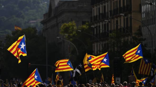 Manifestación de la Asamblea Nacional Catalana (ANC) con motivo de la Diada del 11 de septiembre, este domingo en Barcelona.