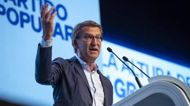 El líder del PP, Alberto Núñez Feijóo, durante su intervención en la clausura de la XXV Interparlamentaria de su formación, este domingo en Toledo El líder del PP, Alberto Núñez Feijóo, durante su intervención en la clausura de la XXV Interparlamentaria de su formación, este domingo en Toledo