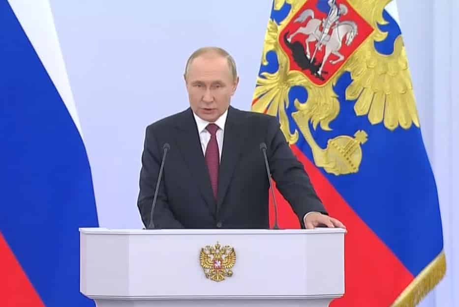 Vladimir Putin, durante el discurso de anexión de Lugansk, Donetsk, Jersón y Zaporiyia.
