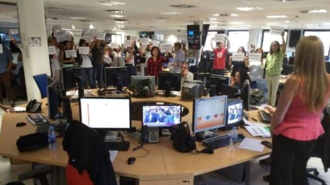 La plantila de RTVE durante una jornada de protestas La plantila de RTVE durante una jornada de protestas