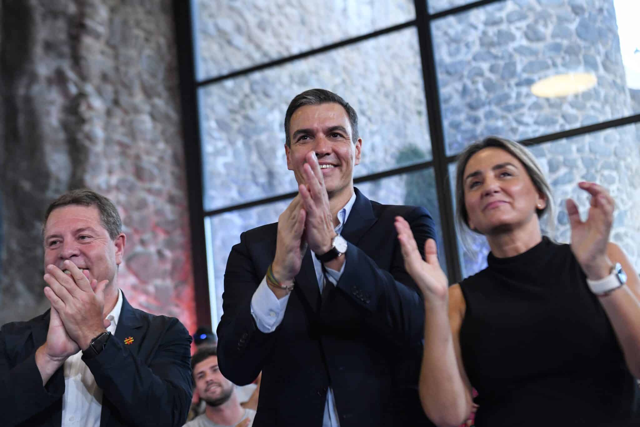 El secretario general del PSOE, Pedro Sánchez, durante un acto del partido en Castilla-La Mancha junto al presidente regional Emiliano García-Page