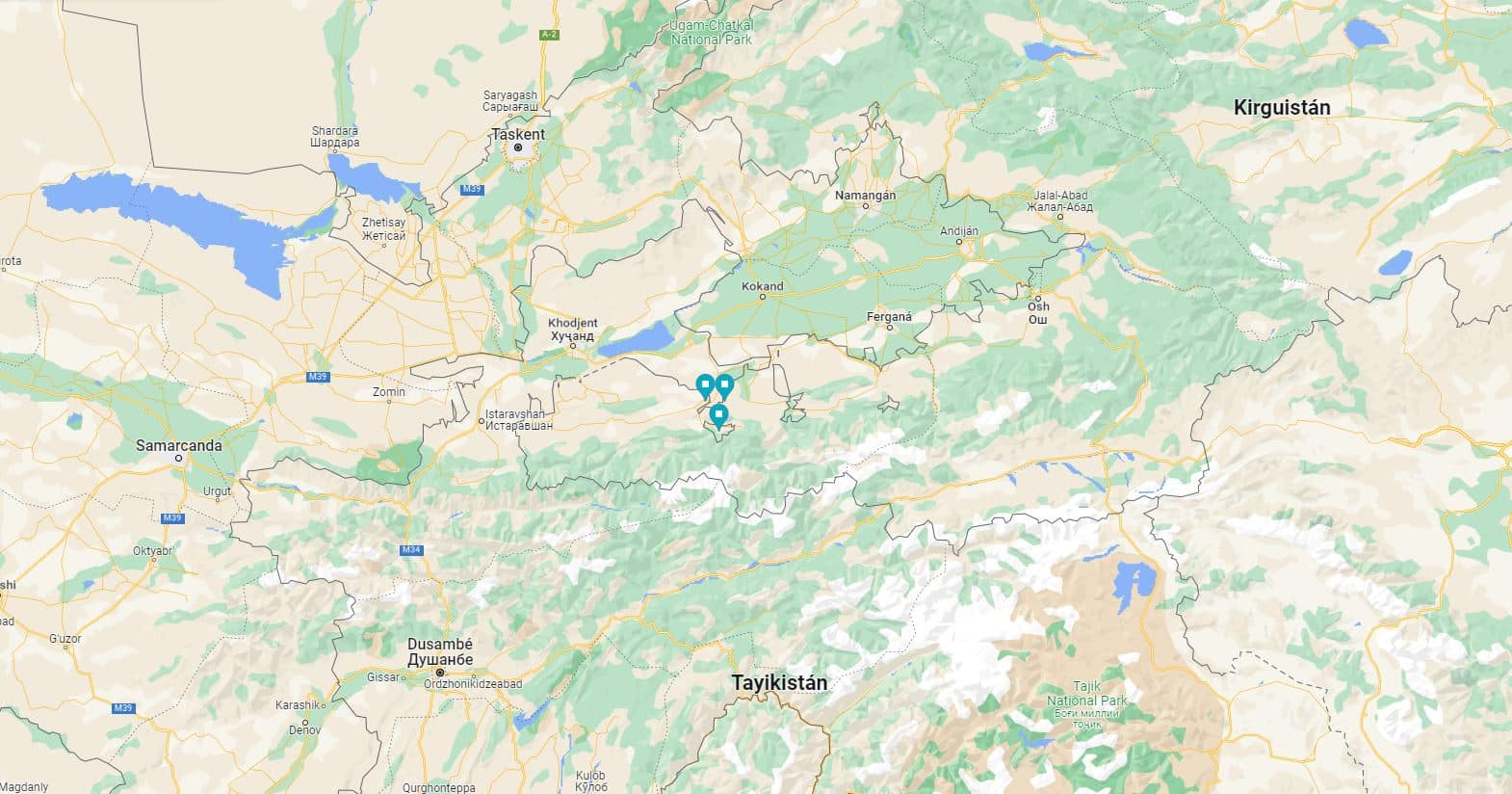 Mapa con los puntos en los que se han producido escaramuzas entre guardias fronterizos de Kirguistán y Tayikistán.