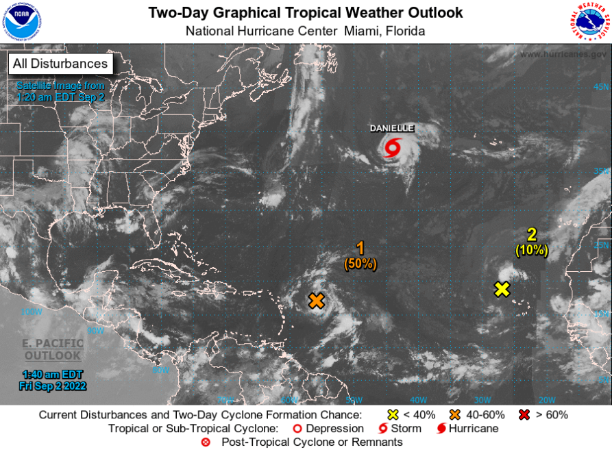 Imagen de la NASA en la que se observa la situación actual del huracán Danielle en el Océano Atlántico.
