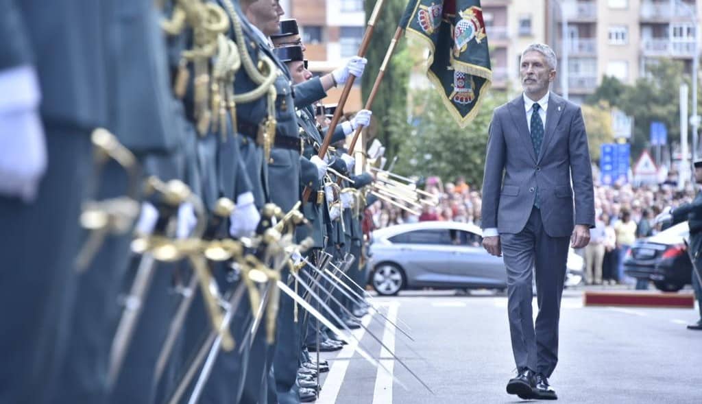 El ministrro Grande-Marlaska, durante el acto conmemorativo del Día de la Patrona de la Guardia Civil en León.