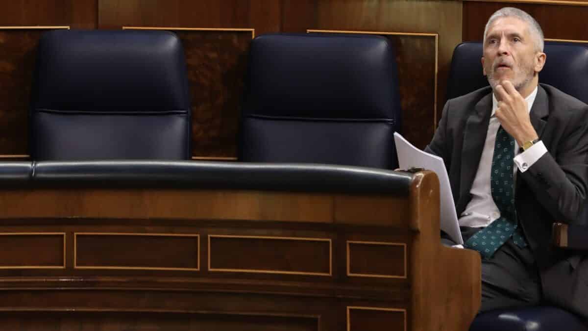 El ministro del Interior, Fernando Grande-Marlaska, en su escaño del Congreso.